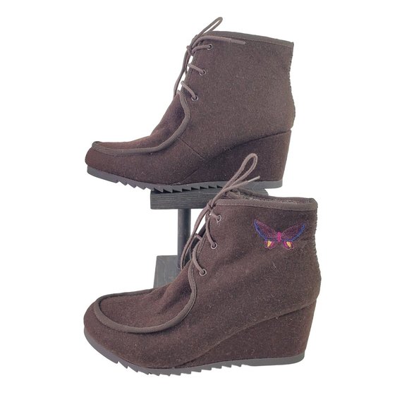 Sakroots Tango Brown Felt Wedge Butterfly Wedged Booties, Sz 8 - Picture 2 of 8